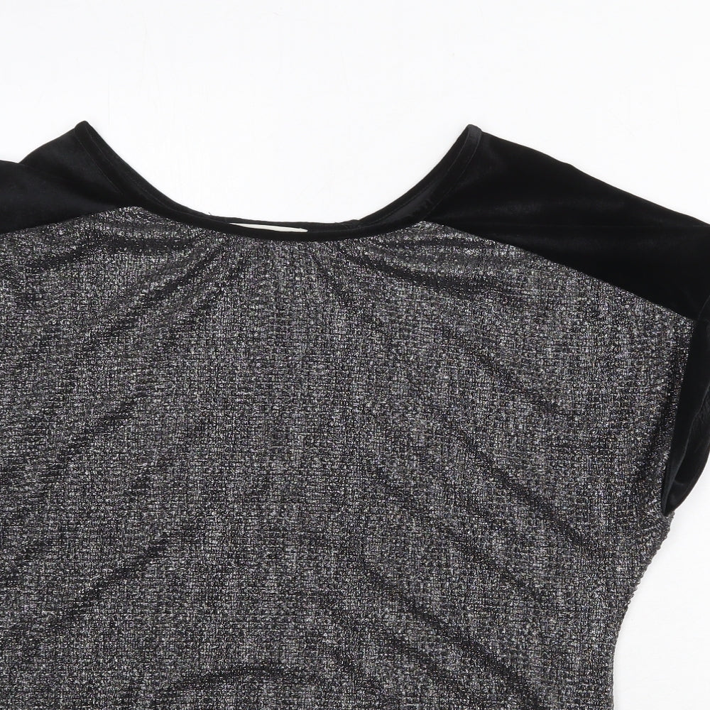 Oasis Womens Silver Geometric Polyester Basic Blouse Size L Round Neck