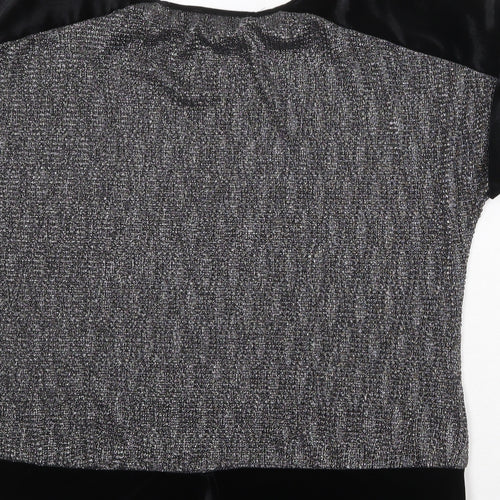Oasis Womens Silver Geometric Polyester Basic Blouse Size L Round Neck