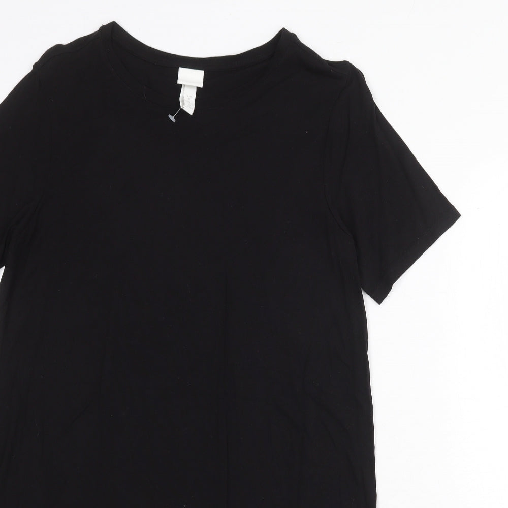 H&M Womens Black Viscose T-Shirt Dress Size M Round Neck Pullover
