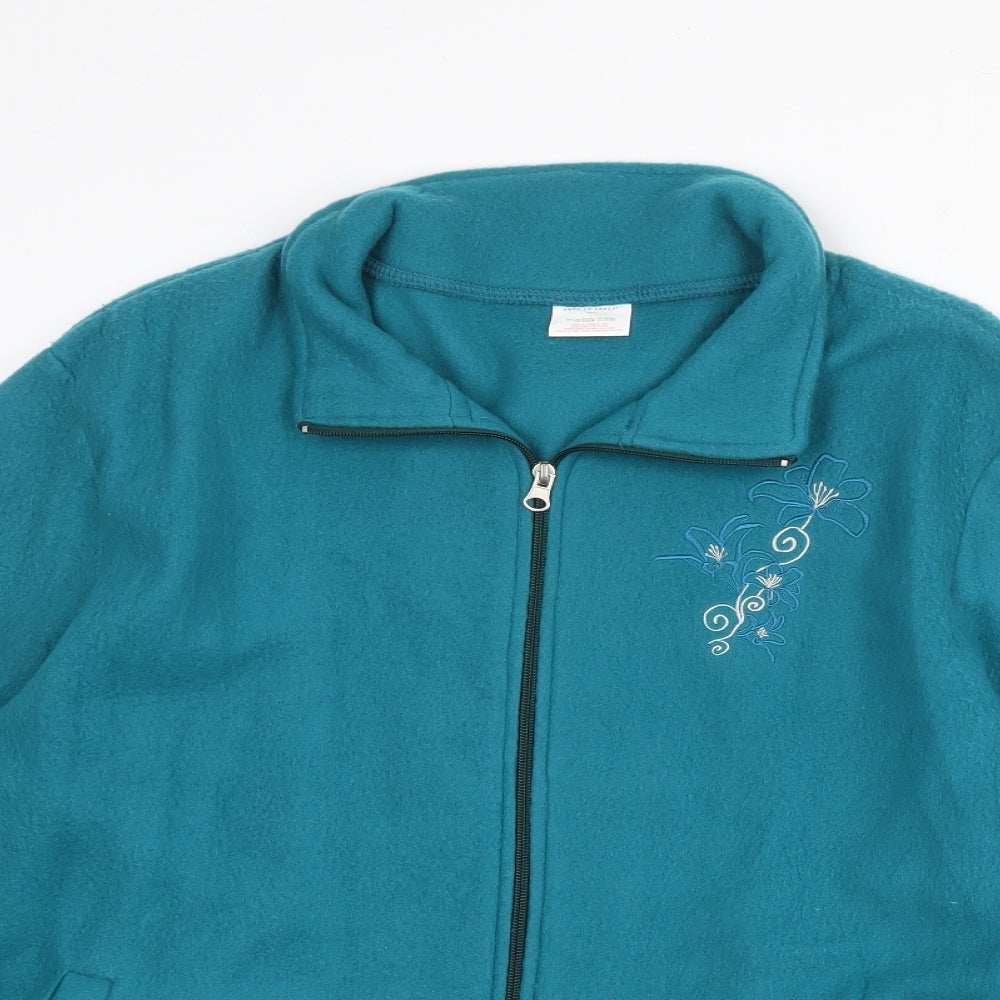 Anne de Lancay Womens Blue Jacket Size L Zip - Flower Detail