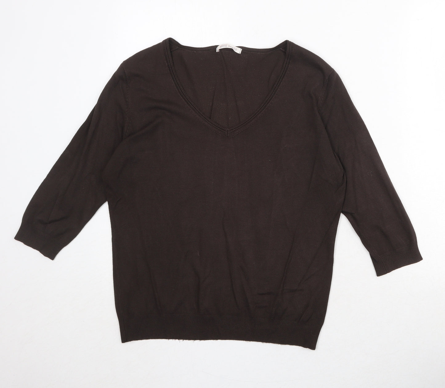 Marks and Spencer Womens Brown V-Neck Viscose Pullover Jumper Size 16