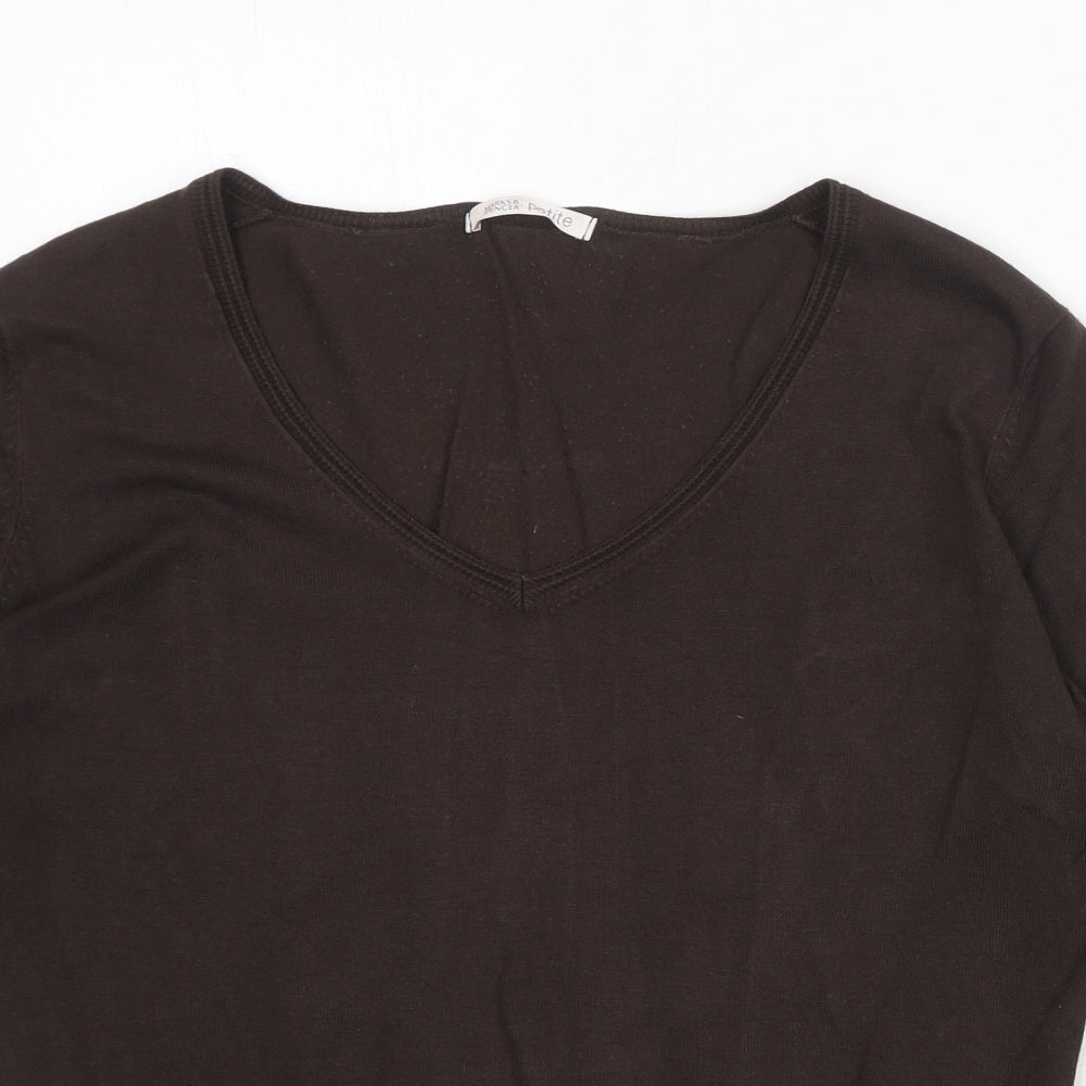 Marks and Spencer Womens Brown V-Neck Viscose Pullover Jumper Size 16