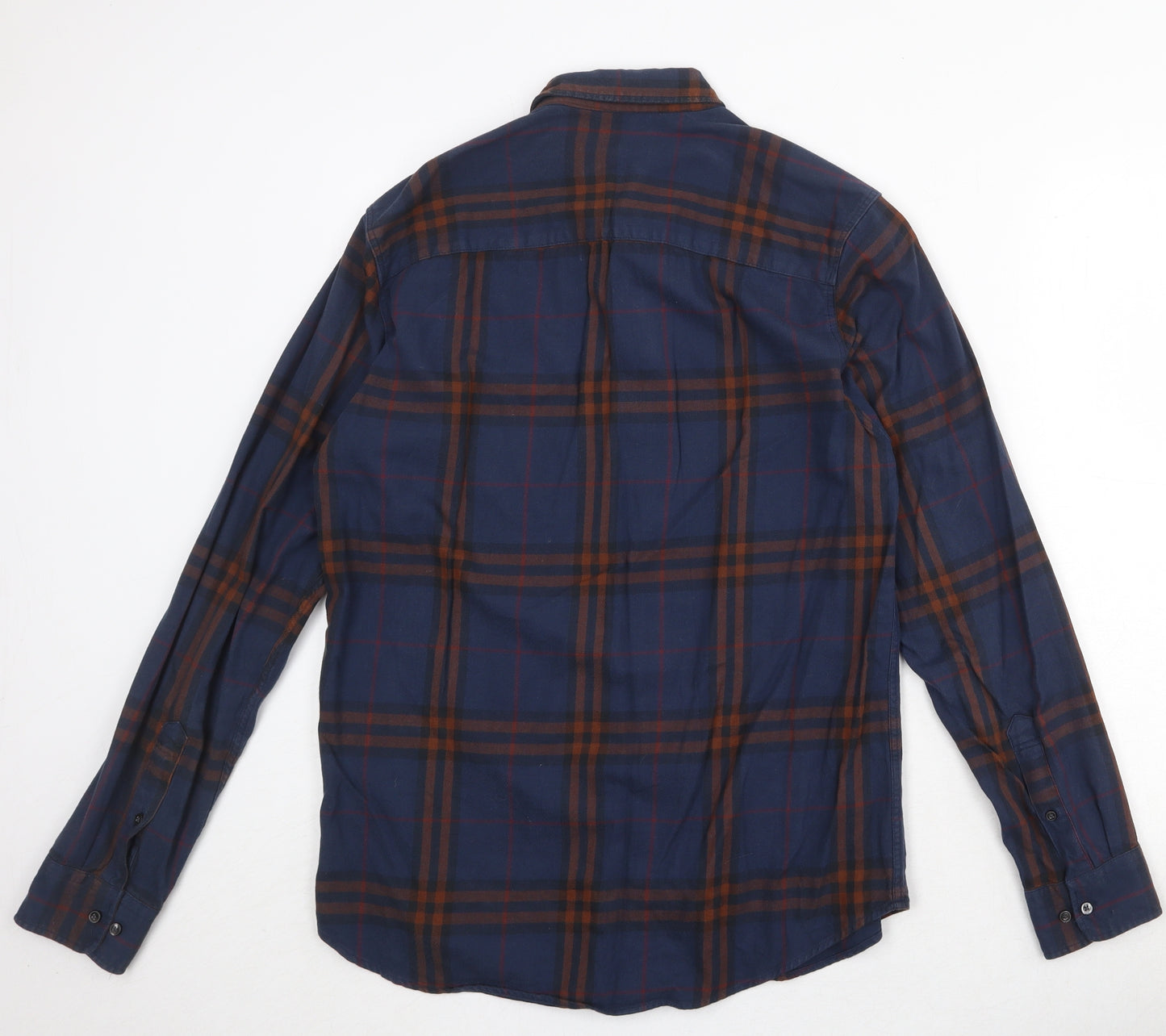 NEXT Mens Blue Plaid Cotton Button-Up Size M Collared Button