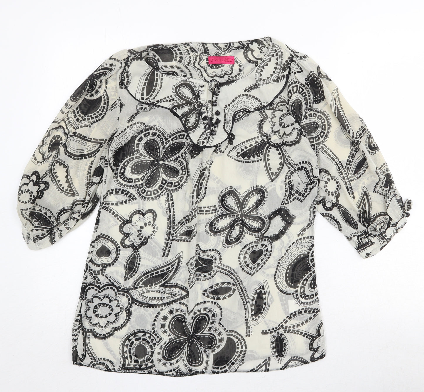 Love Label Womens Beige Floral Polyester Basic Blouse Size 8 Round Neck
