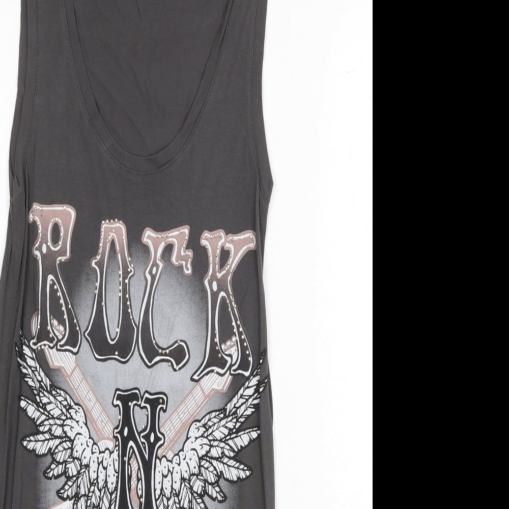 Select Womens Grey Viscose Basic Tank Size 8 Round Neck - Rock N Roll