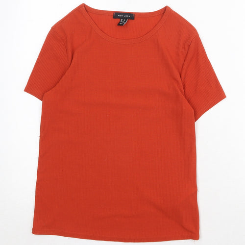 New Look Womens Orange Polyester Basic T-Shirt Size 12 Round Neck
