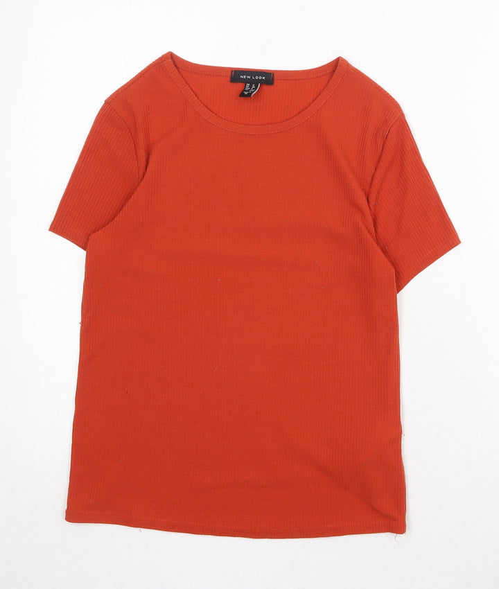 New Look Womens Orange Polyester Basic T-Shirt Size 12 Round Neck