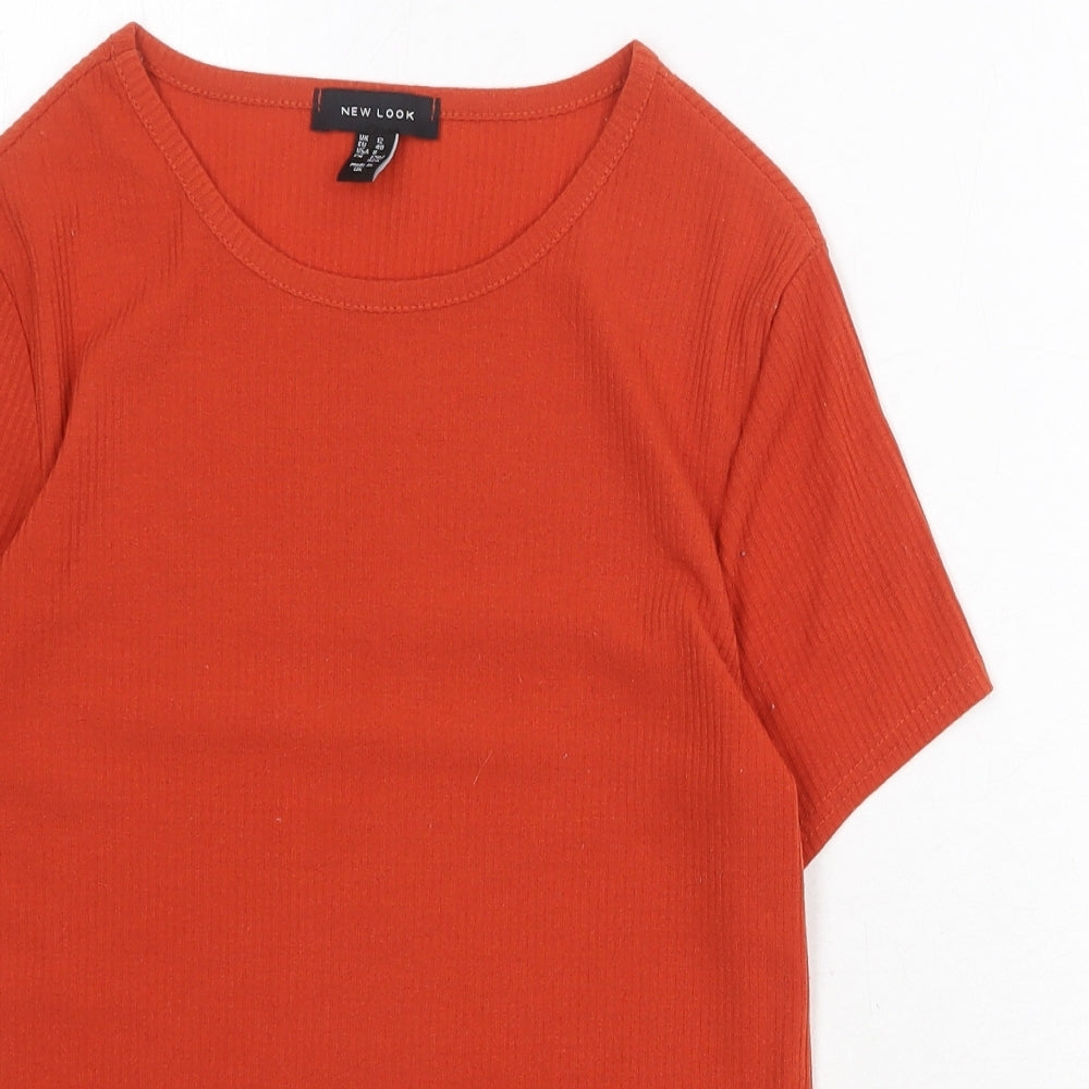 New Look Womens Orange Polyester Basic T-Shirt Size 12 Round Neck