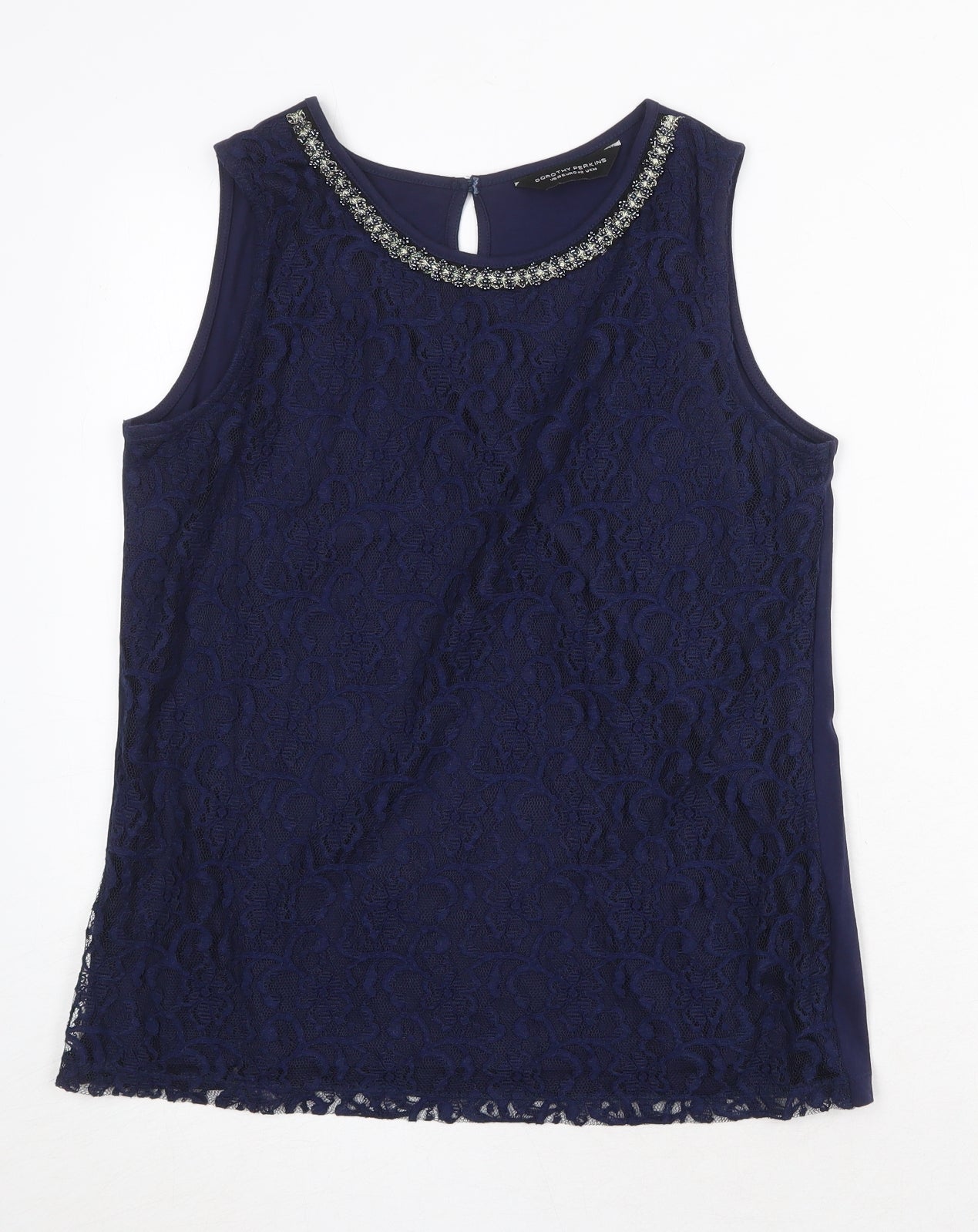 Dorothy Perkins Womens Blue Geometric Cotton Basic Tank Size 14 Round Neck