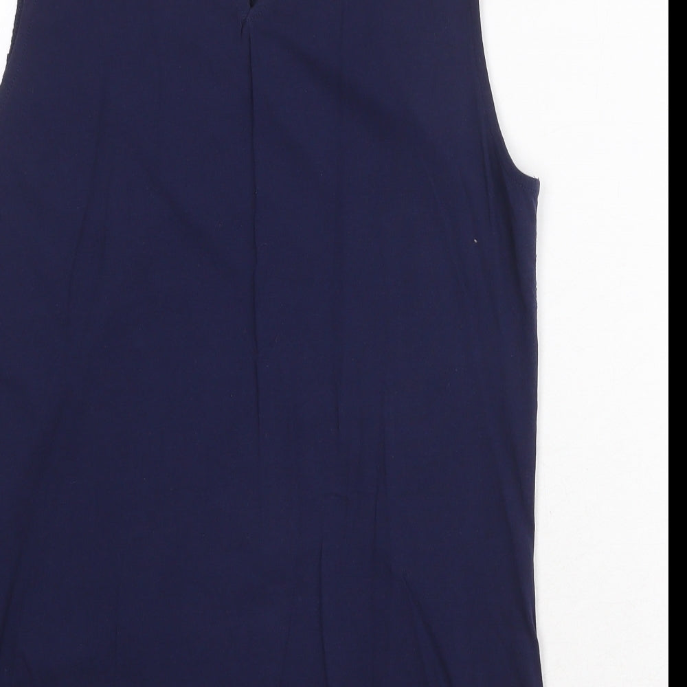 Dorothy Perkins Womens Blue Geometric Cotton Basic Tank Size 14 Round Neck
