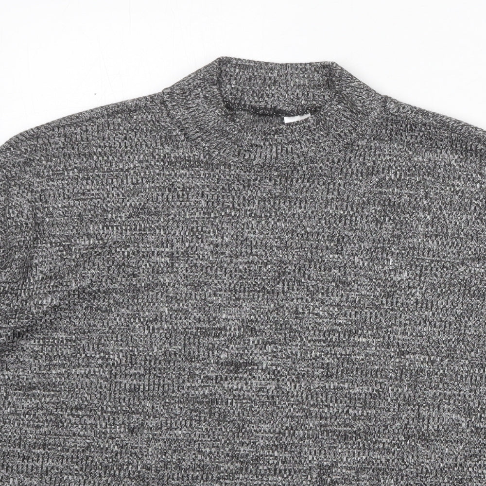 H&M Womens Grey Mock Neck Geometric Polyester Pullover Jumper Size M