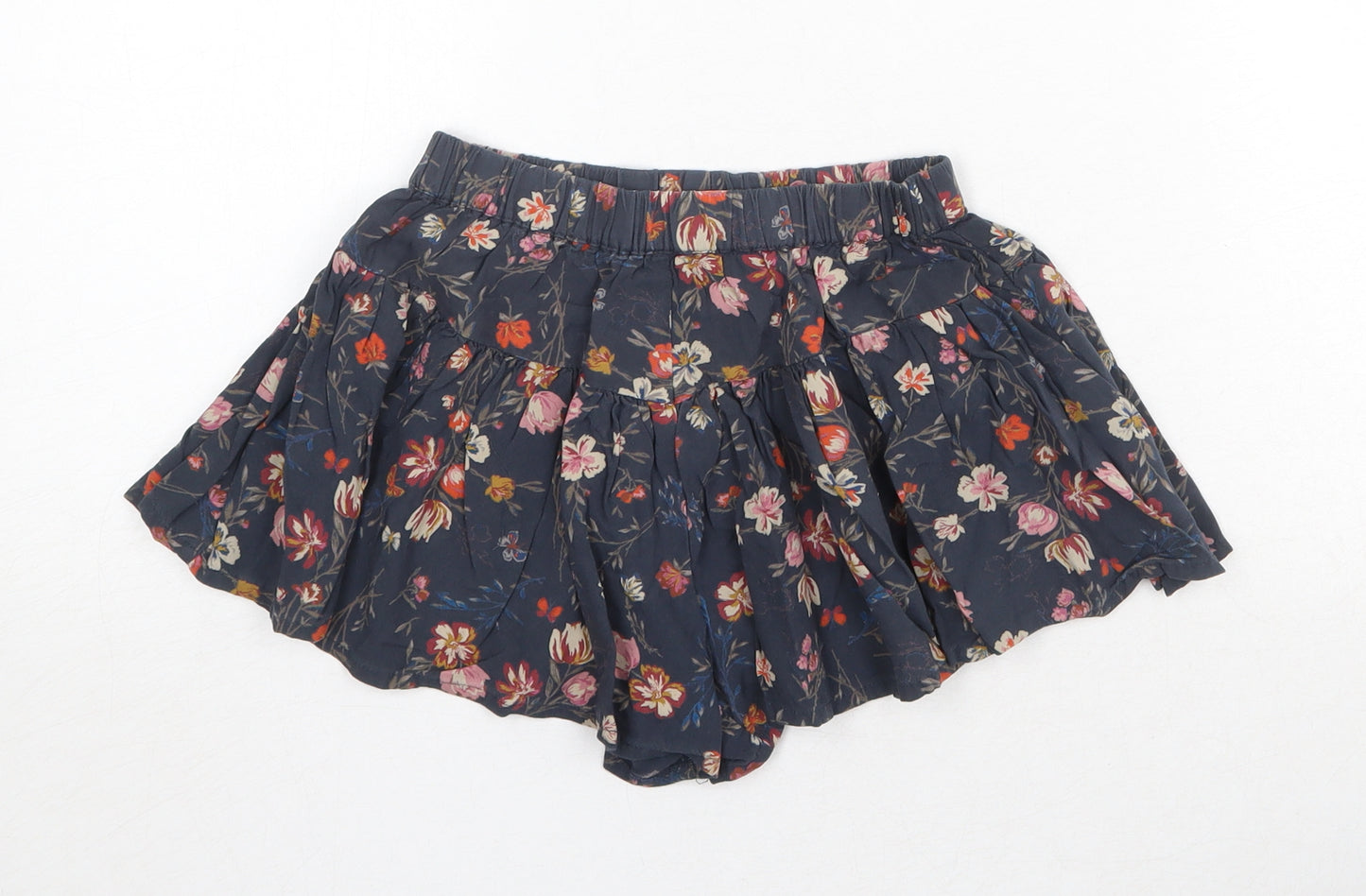 NEXT Girls Grey Floral Viscose Paperbag Shorts Size 6 Years Regular
