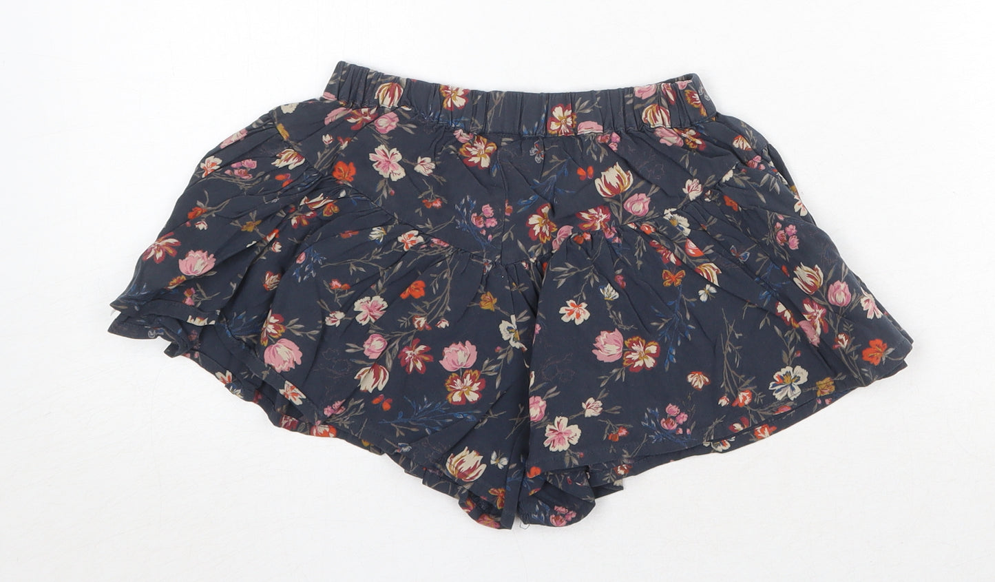 NEXT Girls Grey Floral Viscose Paperbag Shorts Size 6 Years Regular