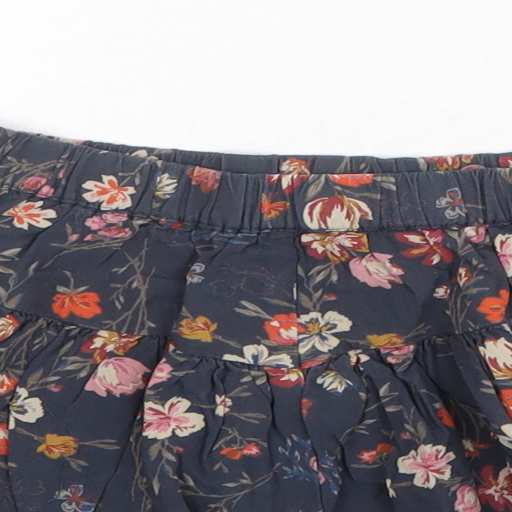 NEXT Girls Grey Floral Viscose Paperbag Shorts Size 6 Years Regular