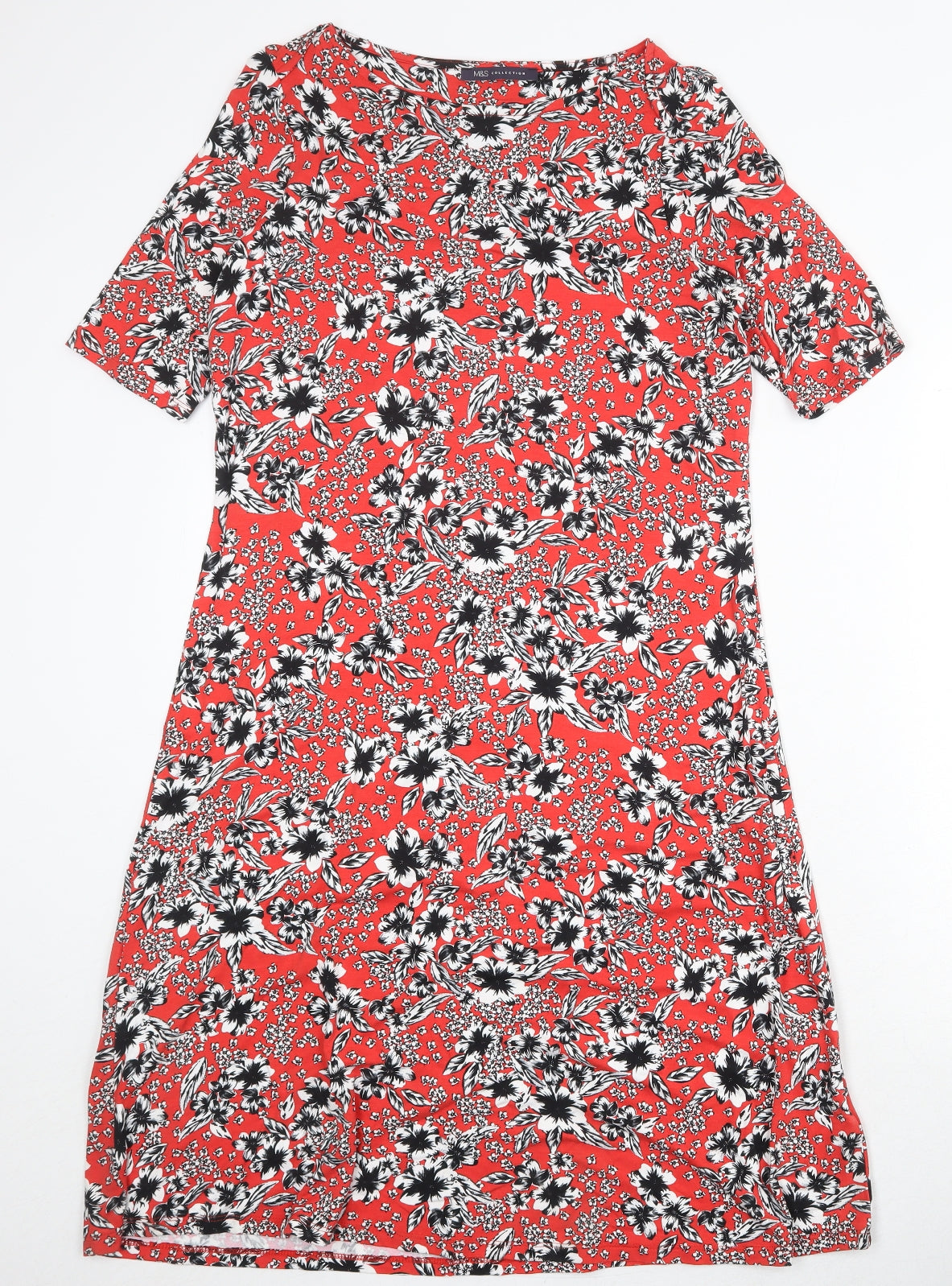 Marks and Spencer Womens Red Floral Viscose A-Line Size 10 Round Neck Pullover