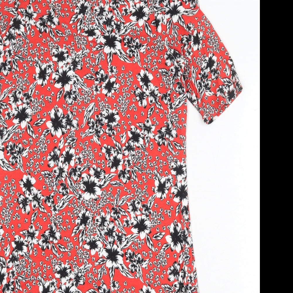 Marks and Spencer Womens Red Floral Viscose A-Line Size 10 Round Neck Pullover