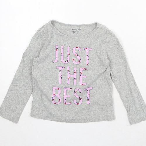 Gap Girls Grey 100% Cotton Basic T-Shirt Size 4 Years Round Neck Pullover - Just The Best
