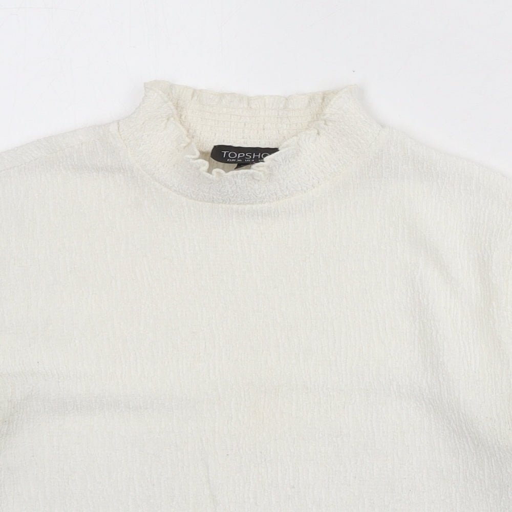 Topshop Womens Ivory Polyester Basic T-Shirt Size 8 Mock Neck