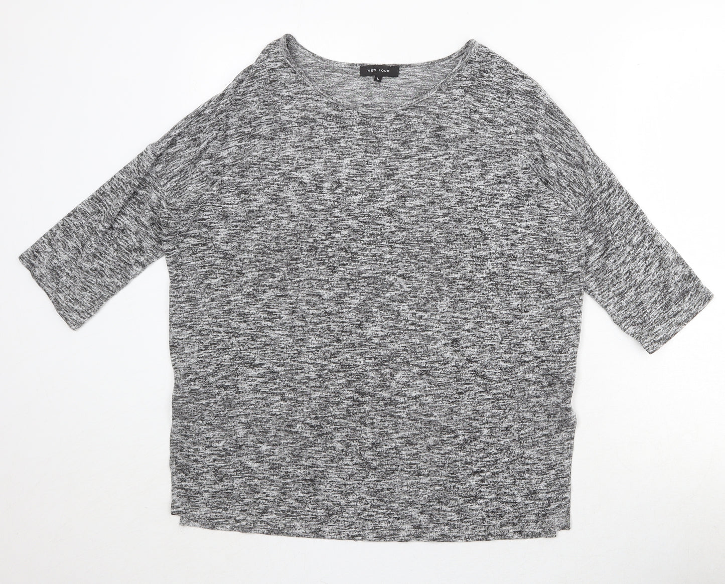 New Look Womens Grey Round Neck Geometric Viscose Pullover Jumper Size L
