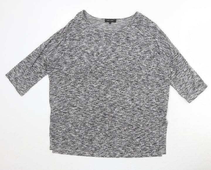 New Look Womens Grey Round Neck Geometric Viscose Pullover Jumper Size L