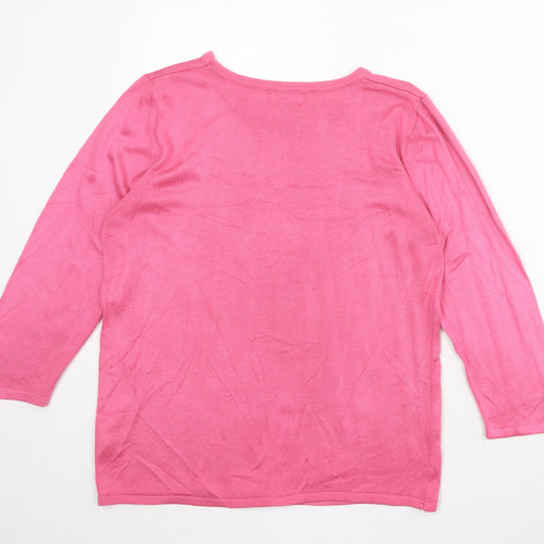 CASAMIA Womens Pink Round Neck Geometric Acrylic Pullover Jumper Size S - Feathers Print