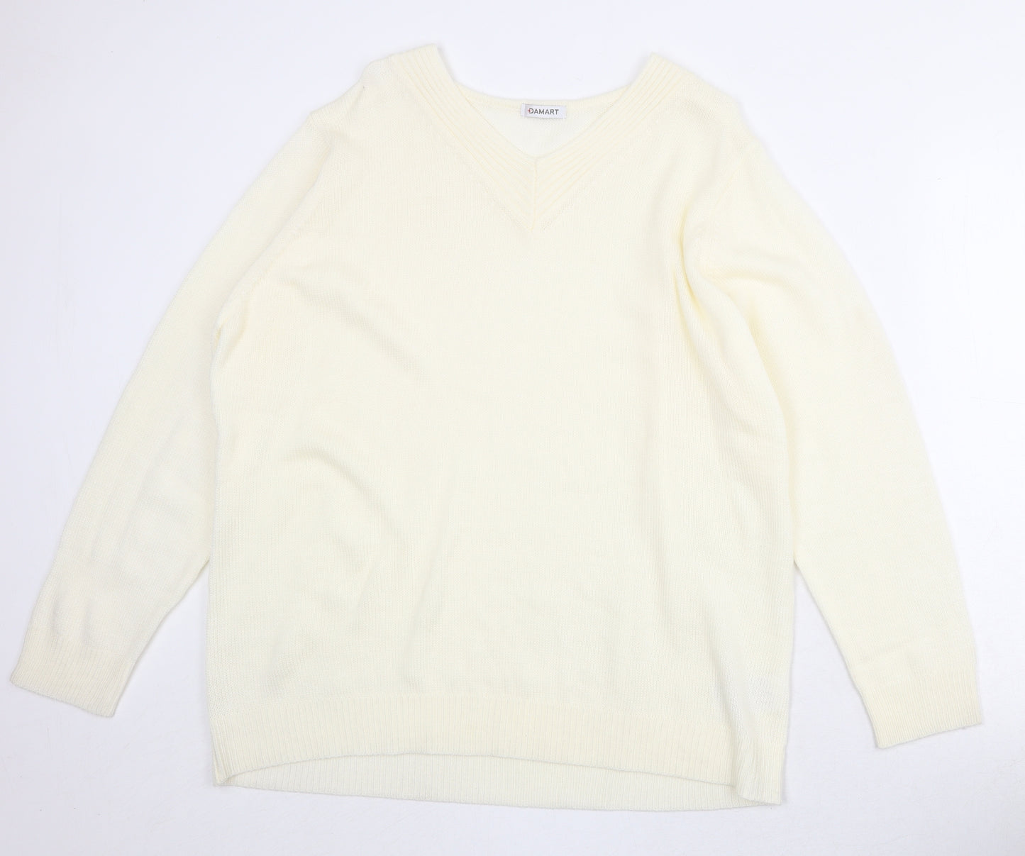 Damart Womens Ivory V-Neck Acrylic Pullover Jumper Size 22 - 22/24