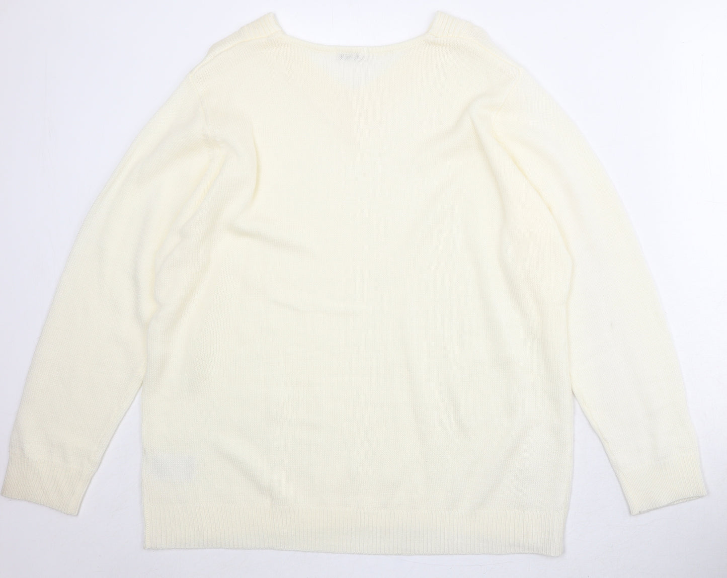 Damart Womens Ivory V-Neck Acrylic Pullover Jumper Size 22 - 22/24