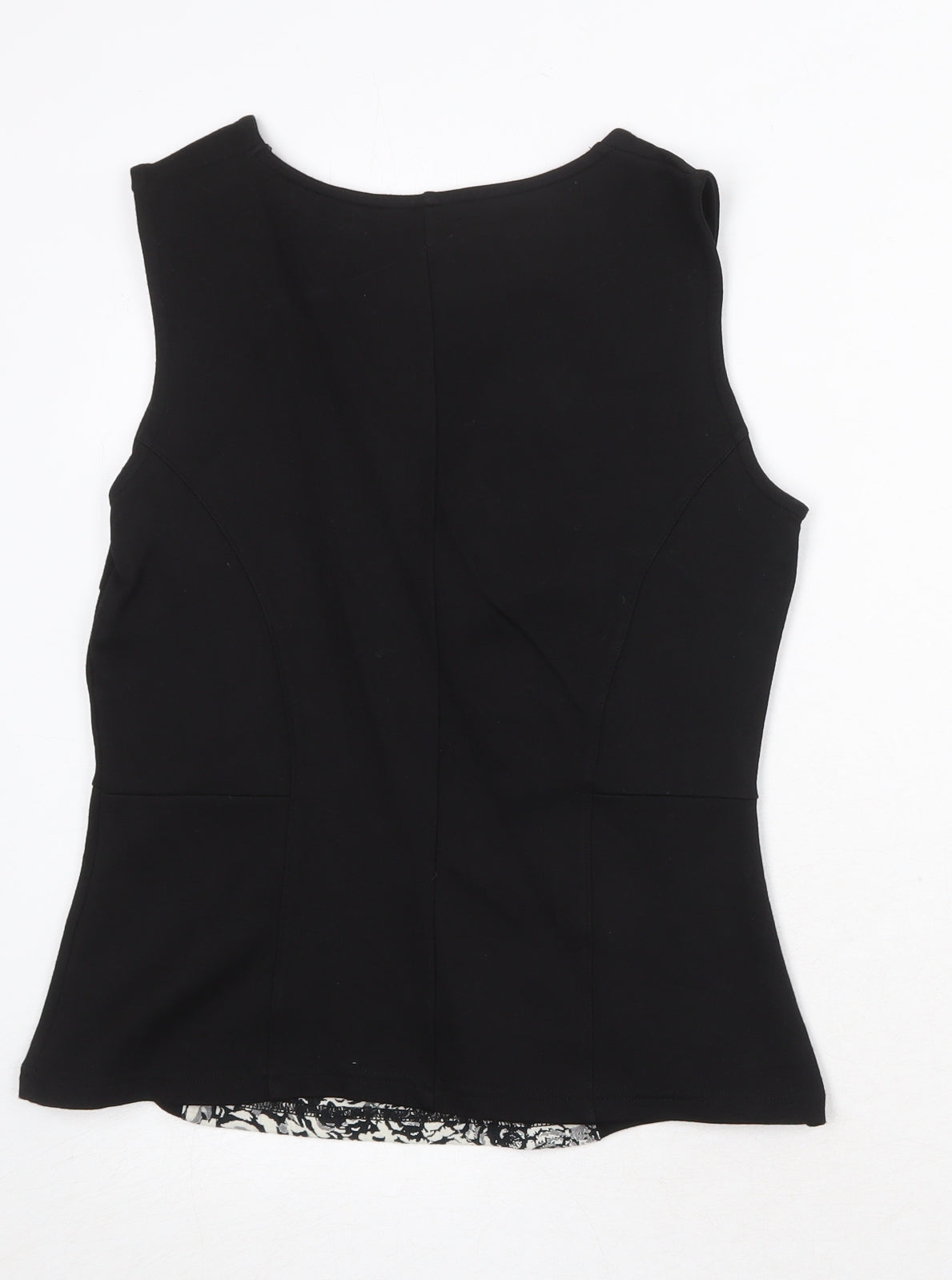 Warehouse Womens Black Floral Viscose Basic Tank Size 14 Round Neck