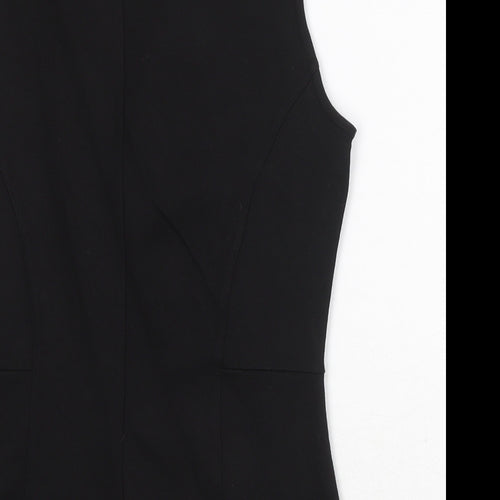Warehouse Womens Black Floral Viscose Basic Tank Size 14 Round Neck
