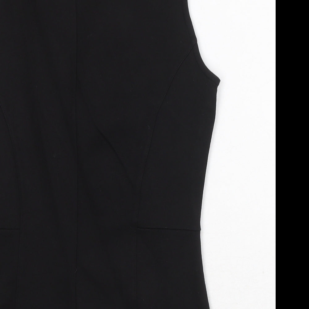 Warehouse Womens Black Floral Viscose Basic Tank Size 14 Round Neck