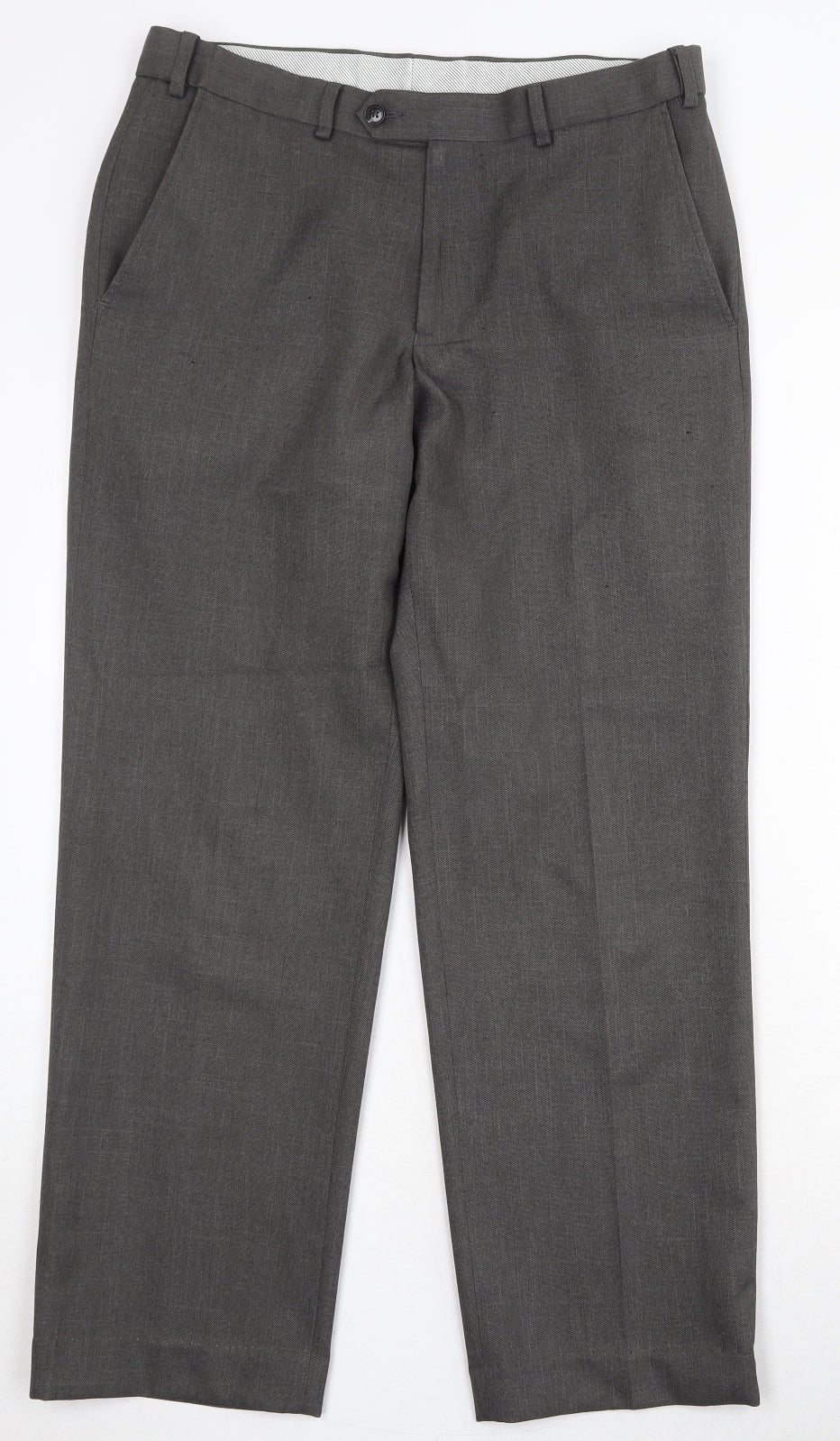 Marks and Spencer Mens Grey Polyester Dress Pants Trousers Size 32 in Regular Zip