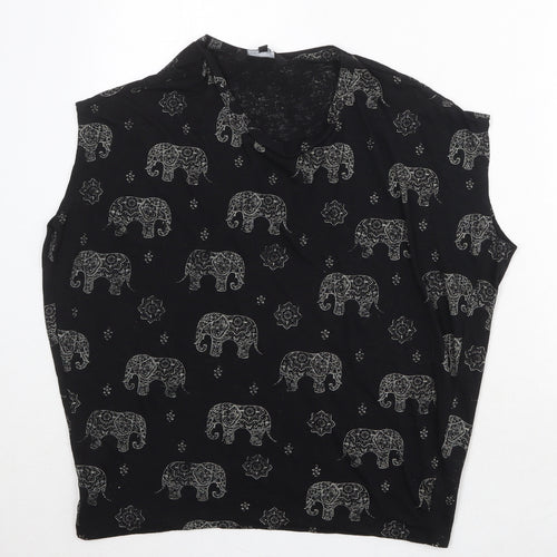 New Look Womens Black Geometric Polyester Basic Blouse Size 8 Round Neck - Mandala Elephant Print
