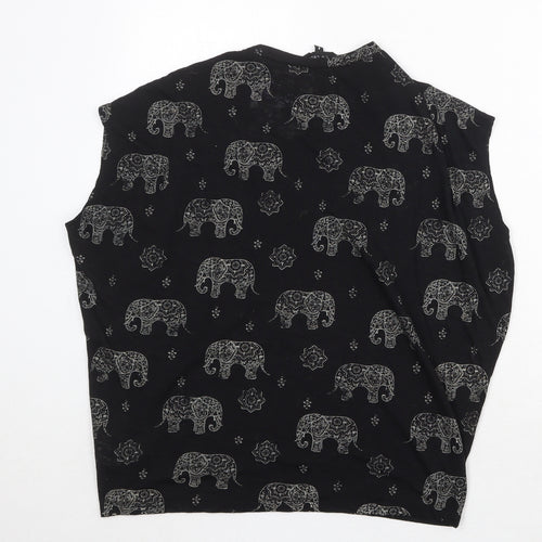 New Look Womens Black Geometric Polyester Basic Blouse Size 8 Round Neck - Mandala Elephant Print