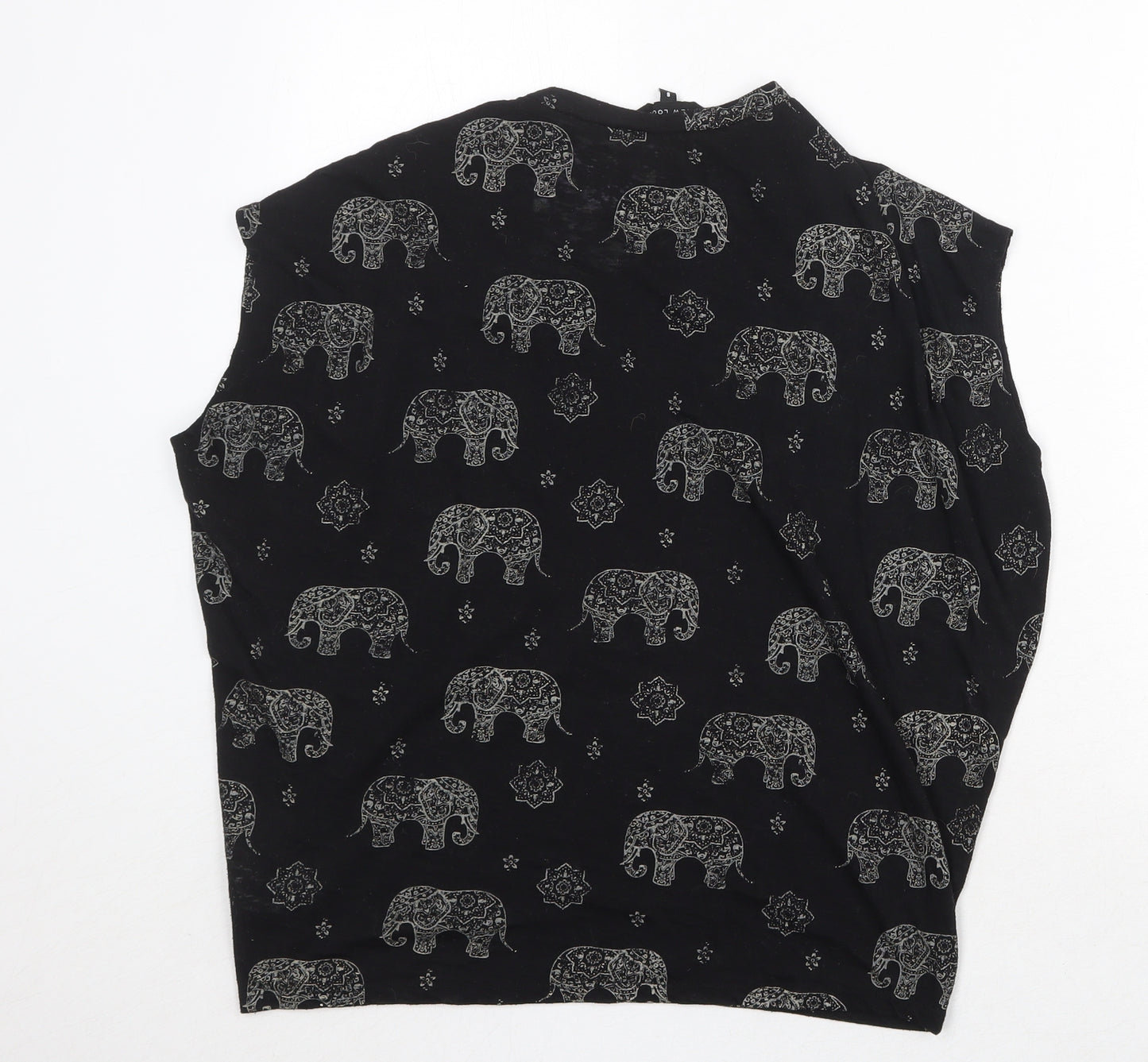 New Look Womens Black Geometric Polyester Basic Blouse Size 8 Round Neck - Mandala Elephant Print