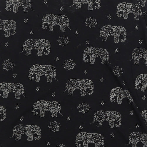 New Look Womens Black Geometric Polyester Basic Blouse Size 8 Round Neck - Mandala Elephant Print