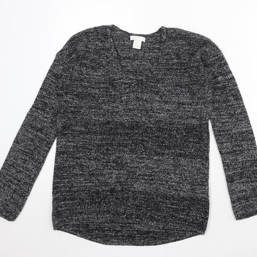 H&M Womens Black V-Neck Cotton Pullover Jumper Size XS