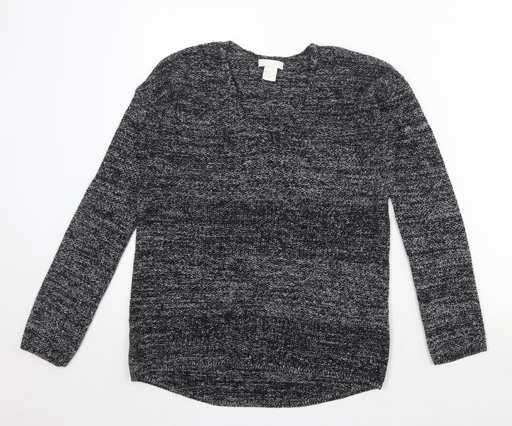 H&M Womens Black V-Neck Cotton Pullover Jumper Size XS