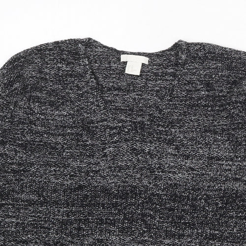 H&M Womens Black V-Neck Cotton Pullover Jumper Size XS