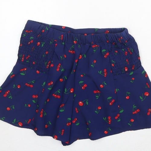 Neon Rose Womens Blue Geometric Polyester Basic Shorts Size XS Regular Pull On - Cherries Print