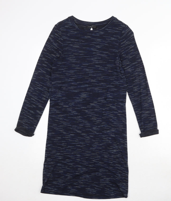 Topshop Womens Blue Geometric Viscose A-Line Size 6 Round Neck Pullover