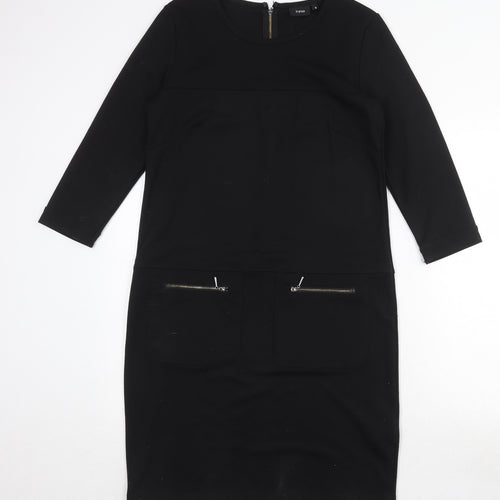 Fransa Womens Black Polyester A-Line Size S Round Neck Zip