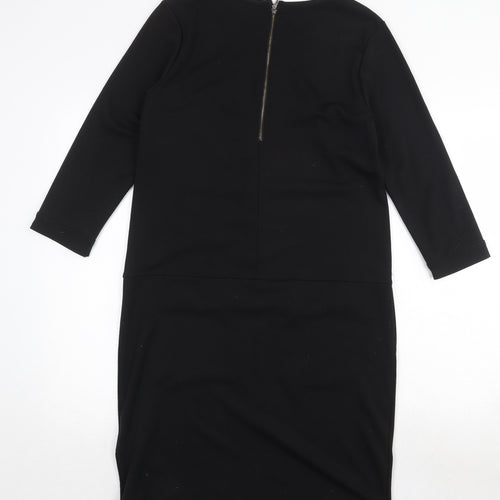 Fransa Womens Black Polyester A-Line Size S Round Neck Zip