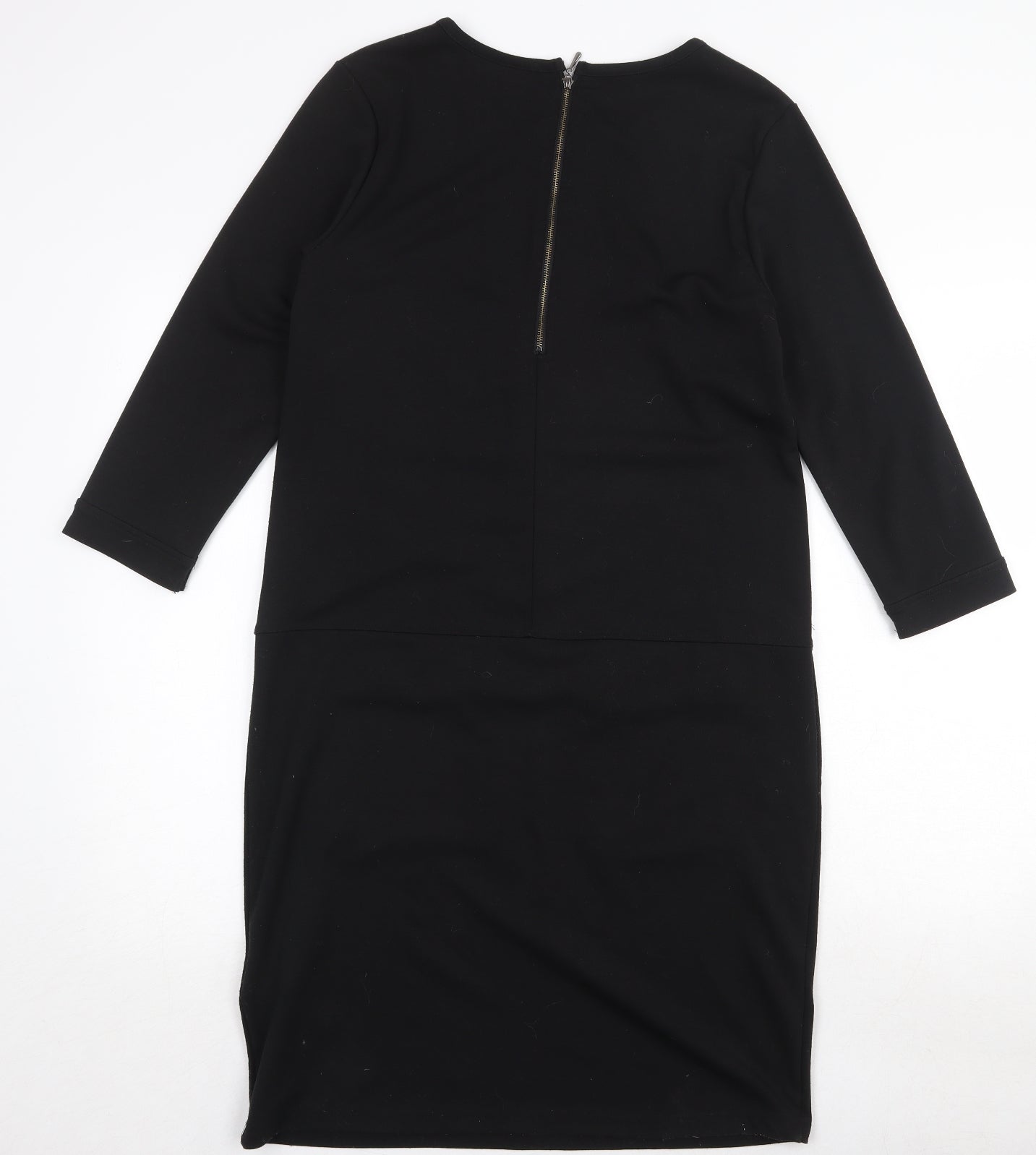 Fransa Womens Black Polyester A-Line Size S Round Neck Zip