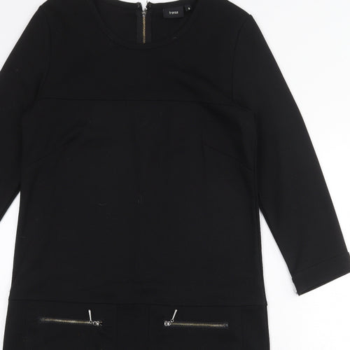 Fransa Womens Black Polyester A-Line Size S Round Neck Zip
