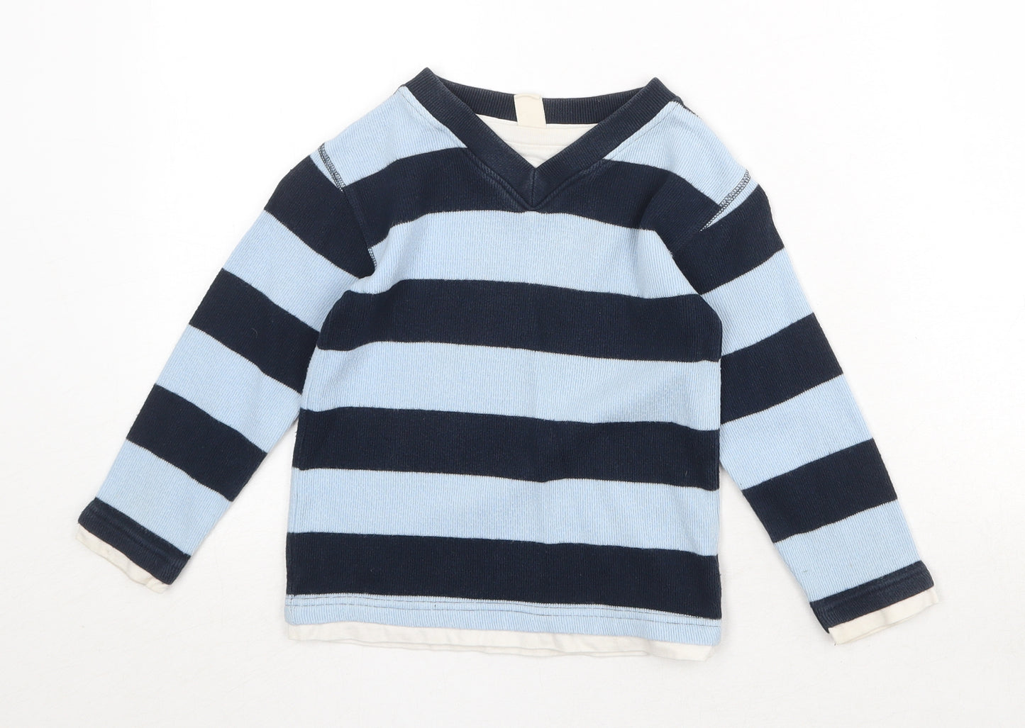 Scruff Boys Blue V-Neck Striped 100% Cotton Pullover Jumper Size 5 Years Pullover