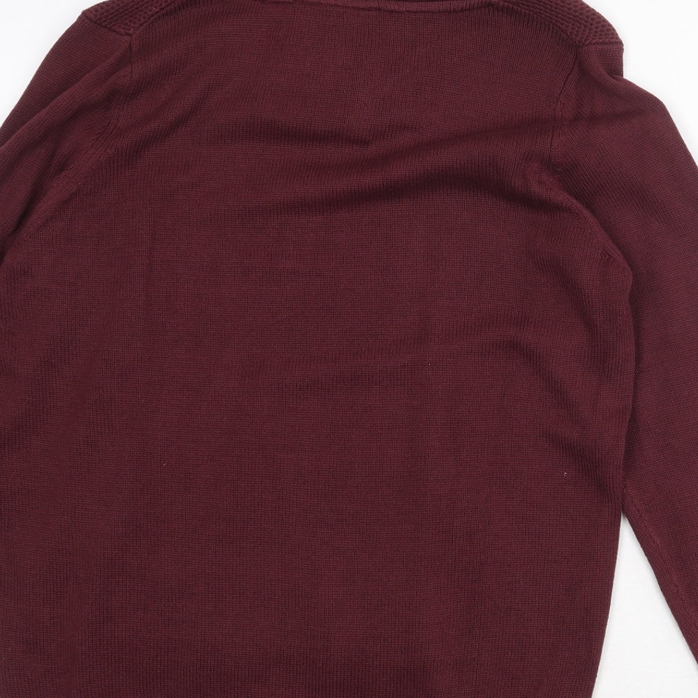 Livergy Mens Red Collared Cotton Pullover Jumper Size L Long Sleeve