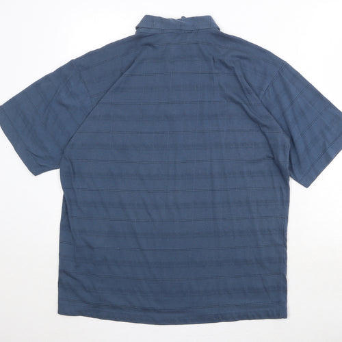 Mainstream Mens Blue Striped Polyester Polo Size M Collared Button