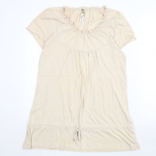 Evans Womens Beige 100% Cotton Basic Blouse Size 14 Round Neck