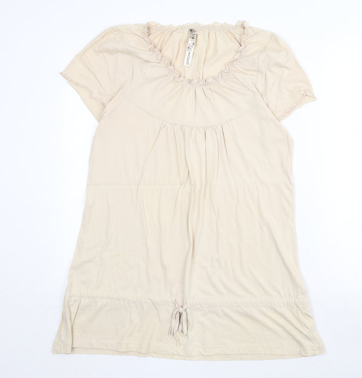 Evans Womens Beige 100% Cotton Basic Blouse Size 14 Round Neck