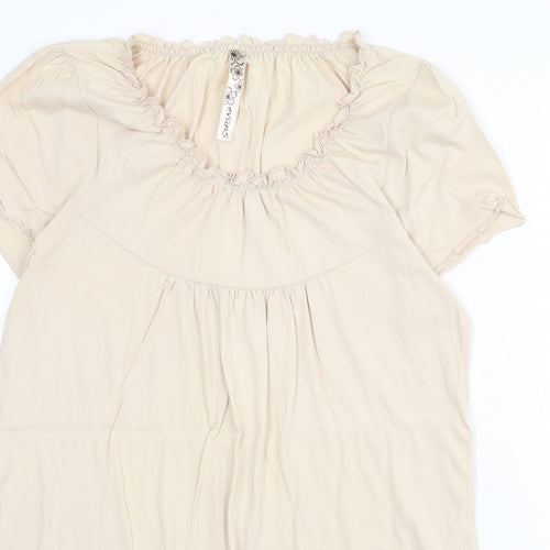 Evans Womens Beige 100% Cotton Basic Blouse Size 14 Round Neck